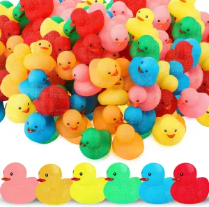 Syhood 60 Pcs Glitter Rubber Ducks 2" Colorful Rubber Duckies Fidget Toy Small Assorted Ducky for Bath Birthday Gifts Stress Relief Summer Beach and Pool Activity Cruise Decorations