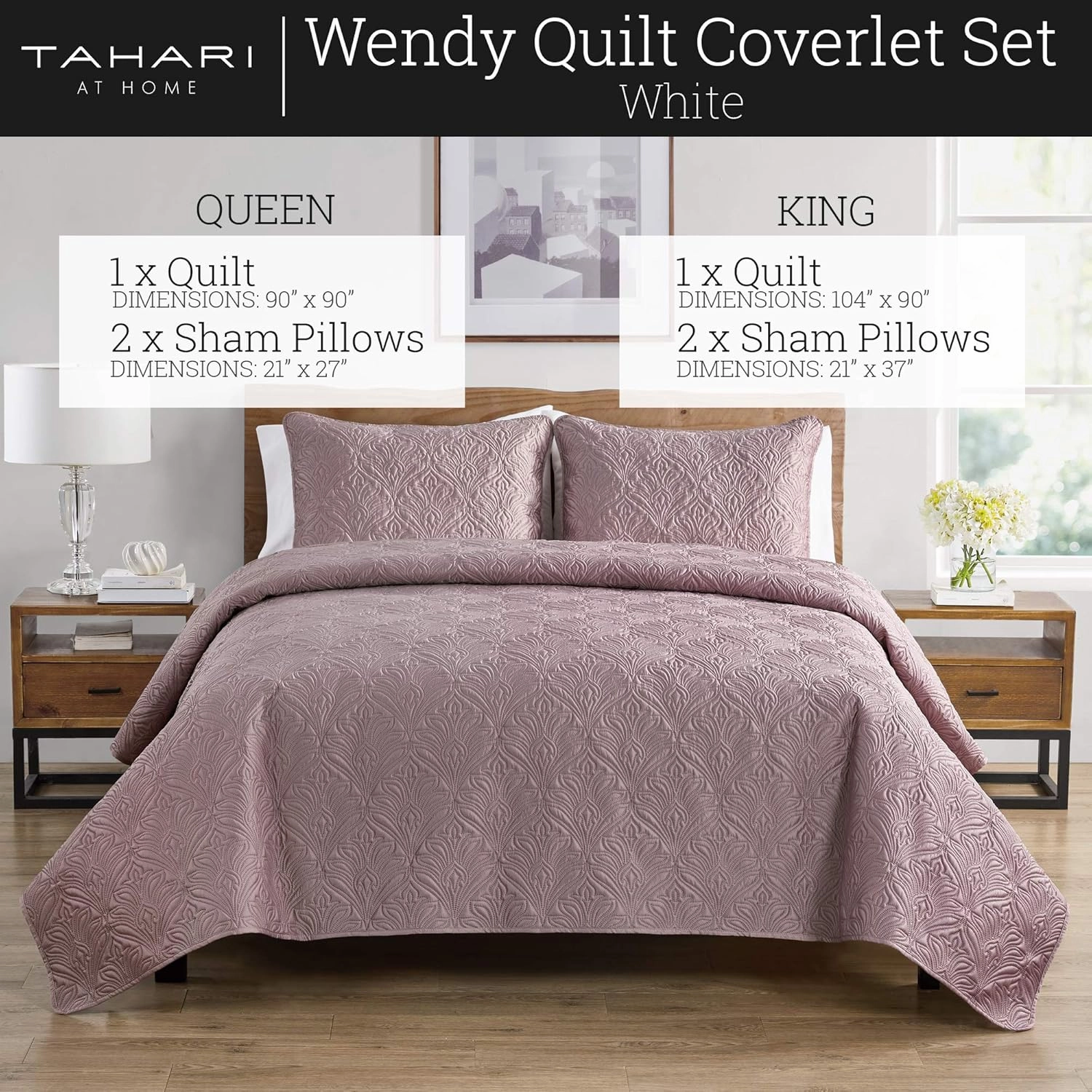 Tahari Home - Full Quilt Set, 3-[Piece Bedding with Matching Shams, Stylish Room Decor (Wendy Rose, Full/Queen)