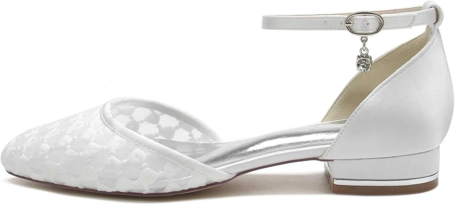 TarfiC Flats for Women Round Toe Women's Flats Buckle Lace Ivory for Fashion Dressy Date Comfort Office Work