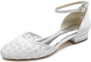 TarfiC Flats for Women Round Toe Women's Flats Buckle Lace Ivory for Fashion Dressy Date Comfort Office Work