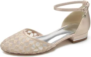 TarfiC Flats for Women Round Toe Women's Flats Buckle Lace Ivory for Fashion Dressy Date Comfort Office Work