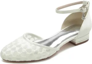 TarfiC Flats for Women Round Toe Women's Flats Buckle Lace Ivory for Fashion Dressy Date Comfort Office Work