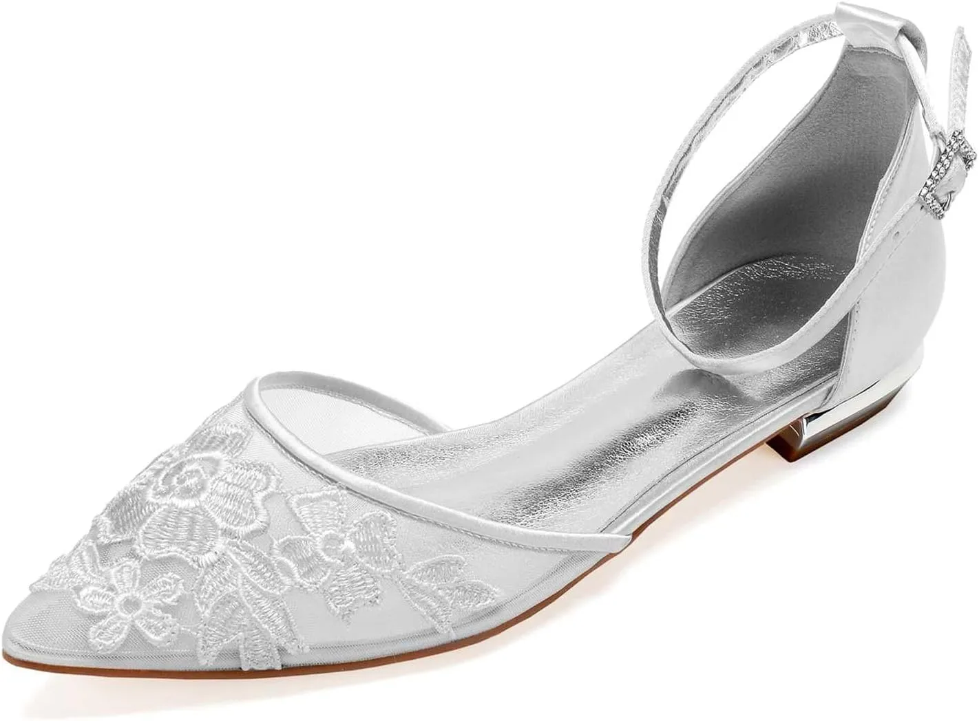 TarfiC Wedding Shoes for Women,Women's Pointed Toe Flat Shoes Buckle Lace Evening Party Prom Sandals Low Heel Dress Shoes Pumps