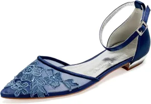 TarfiC Wedding Shoes for Women,Women's Pointed Toe Flat Shoes Buckle Lace Evening Party Prom Sandals Low Heel Dress Shoes Pumps
