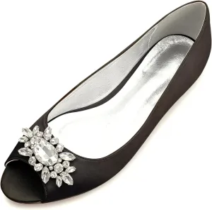TarfiC Women Satin Sandals Flats Shoes Round Toe Open Toe Flats Slip on Dressy Comfortable Wedding