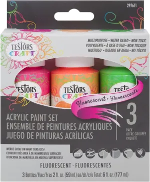Testors 297611 Craft Acrylic Paint Set, Fluorescent Colors, 3 Pack