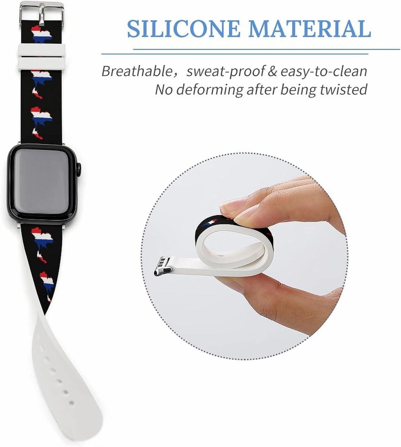 Thailand Thai Flag Adjustable Silicone Watchband Compatible with IWatch Classic Soft Sports Watch Strap for Men Women