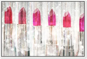 The Oliver Gal Artist Co. Fashion and Glam Framed Wall Art Canvas Prints 'White Lipstick Collection ' Makeup Home Décor, 24" x 16", Gray, Pink