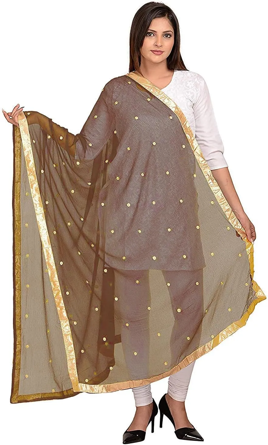 themilestocks TMS Woman's Embroidered Chiffon Dupatta Scarf Shawl Wrap Soft Indian Bridal Wedding