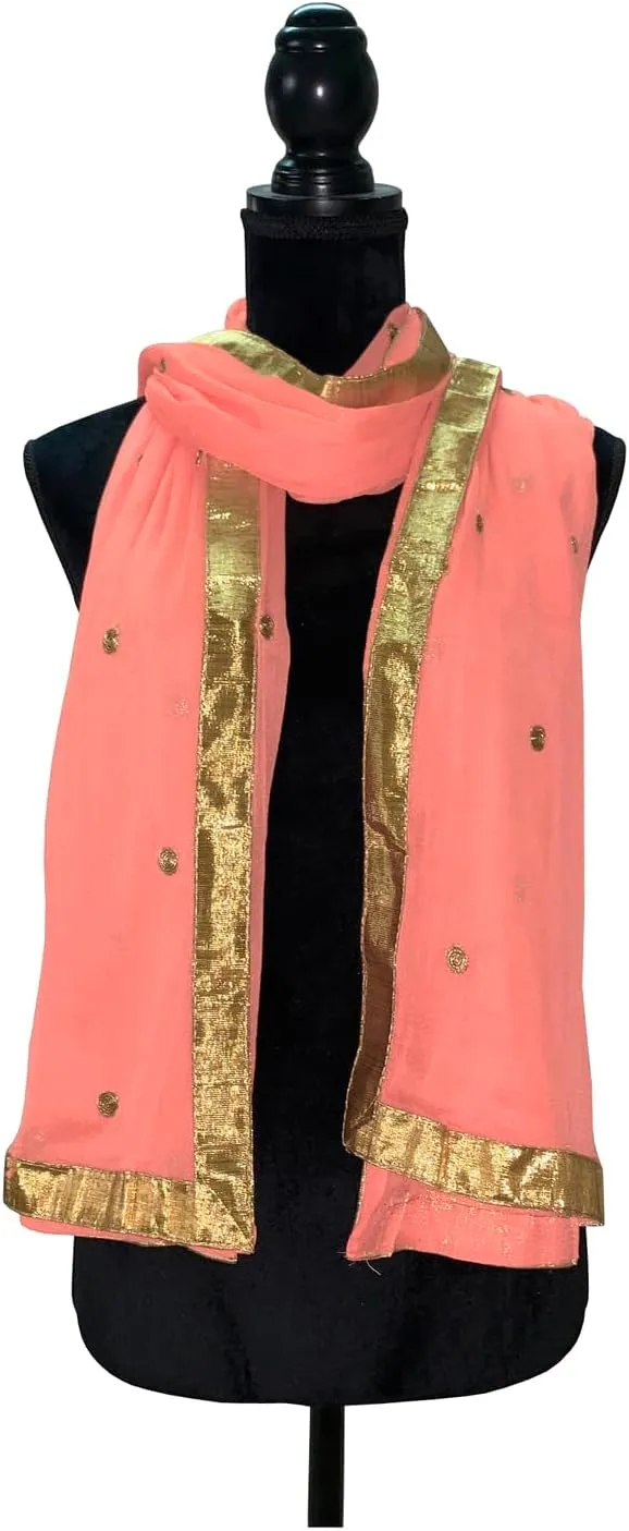 themilestocks TMS Woman's Embroidered Chiffon Dupatta Scarf Shawl Wrap Soft Indian Bridal Wedding