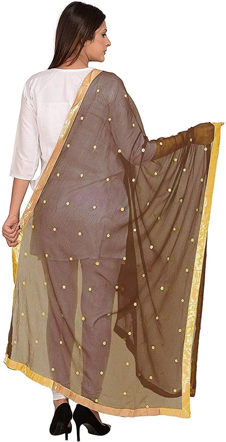 themilestocks TMS Woman's Embroidered Chiffon Dupatta Scarf Shawl Wrap Soft Indian Bridal Wedding