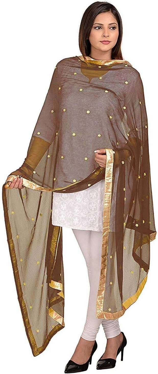 themilestocks TMS Woman's Embroidered Chiffon Dupatta Scarf Shawl Wrap Soft Indian Bridal Wedding