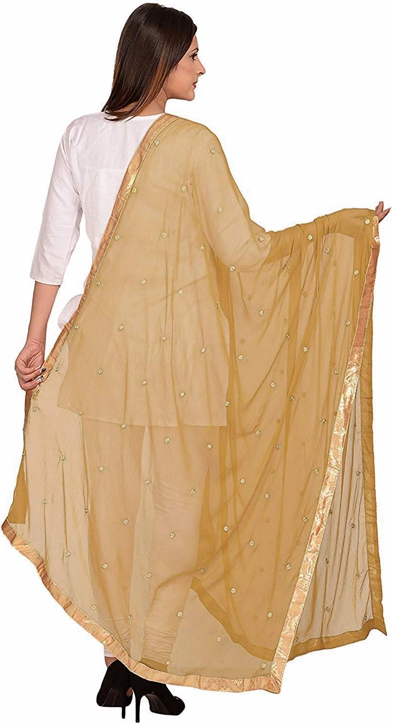 themilestocks TMS Woman's Embroidered Chiffon Dupatta Scarf Shawl Wrap Soft Indian Bridal Wedding
