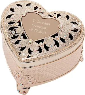 THINGS REMEMBERED Engraved Gold Heart Anastasia Clover Jewelry Box (Free Customization)