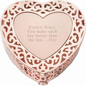 THINGS REMEMBERED Rose Gold Heart Cut Out Jewelry Box (Free Customization)