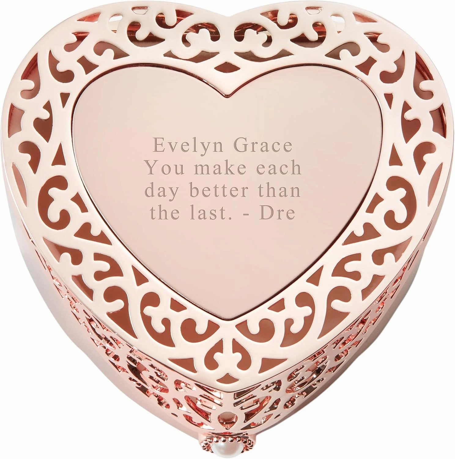 THINGS REMEMBERED Rose Gold Heart Cut Out Jewelry Box (Free Customization)