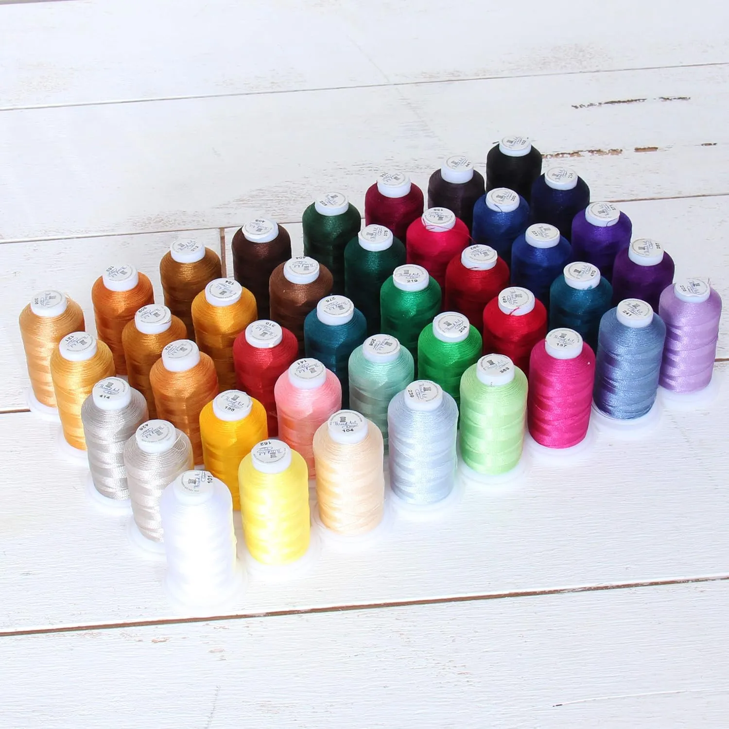 Threadart 40 Color Polyester Embroidery Machine Thread Set - Set A - Vibrant Colors| 500M Spools 40wt | for Brother Babylock Janome Singer Pfaff Bernina Machines - Includes Black & White