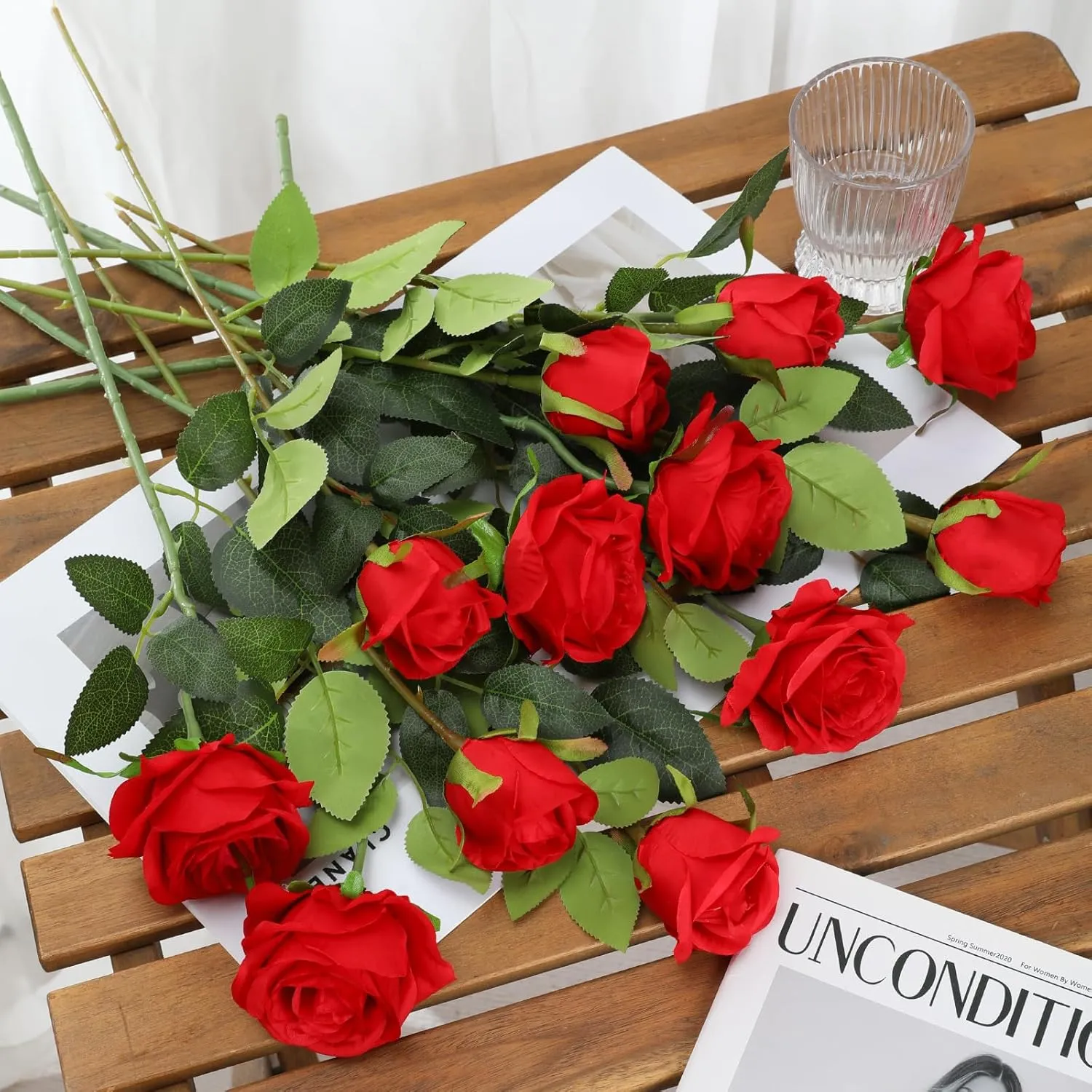 Tifuly Red Roses Artificial Flowers - 12 pcs Realistic Long Stem Fake Roses Mashup Style Silk Flowers for Valentine's Day DIY Bouquets Wedding Centerpieces Arrangements Home Party Decor