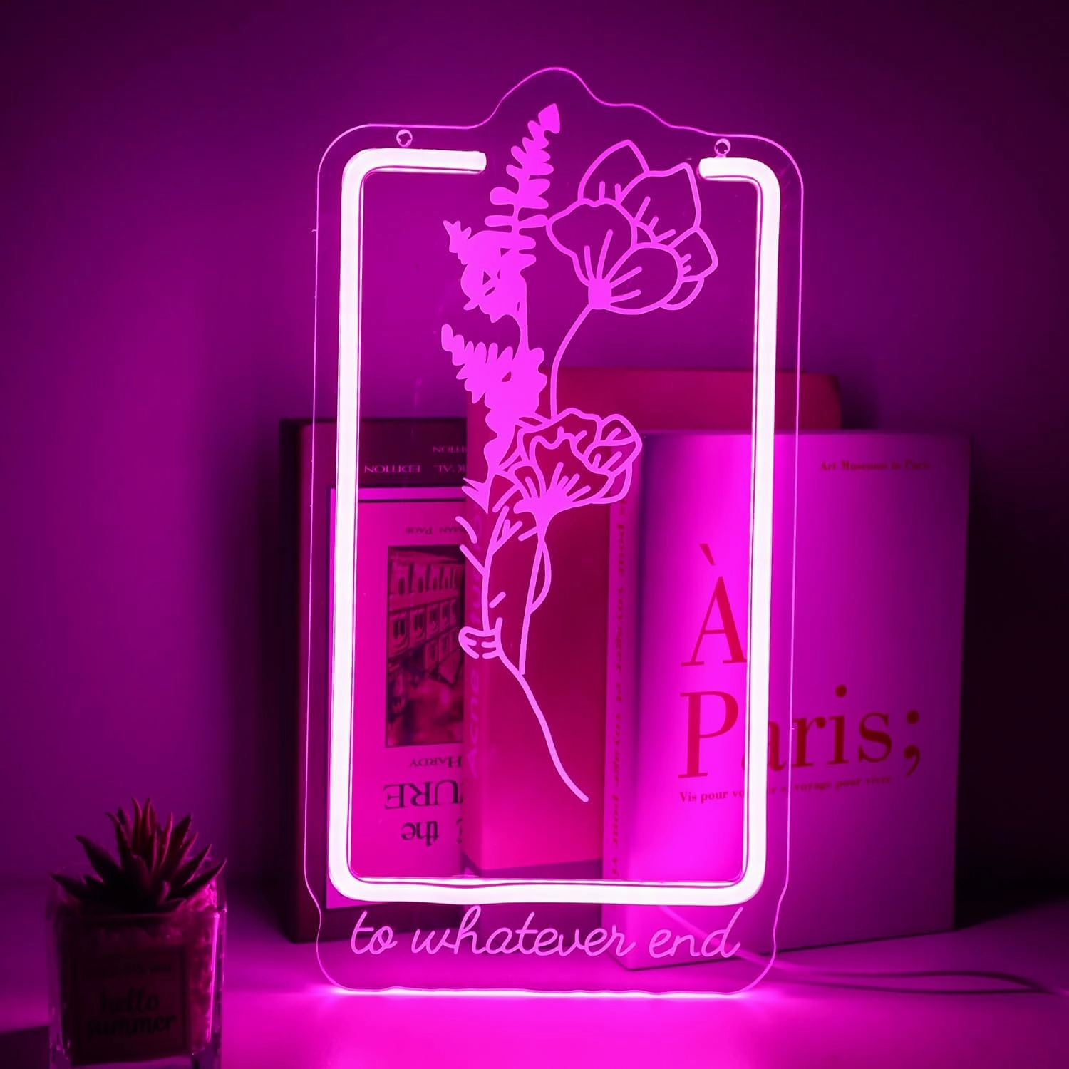 To Whatever End" Throne of Glass Inspired Neon Sign - Epic Rose & Quote LED Art (14.2"×7.4")
