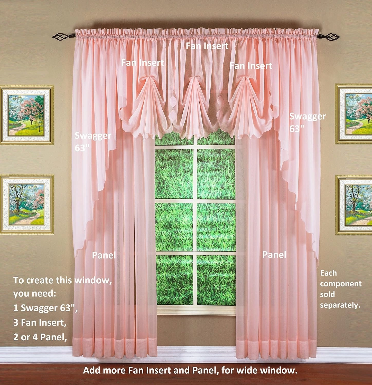 Today's Curtain Emelia Original Voile Panel 84", Rose, 60" W x 84" L