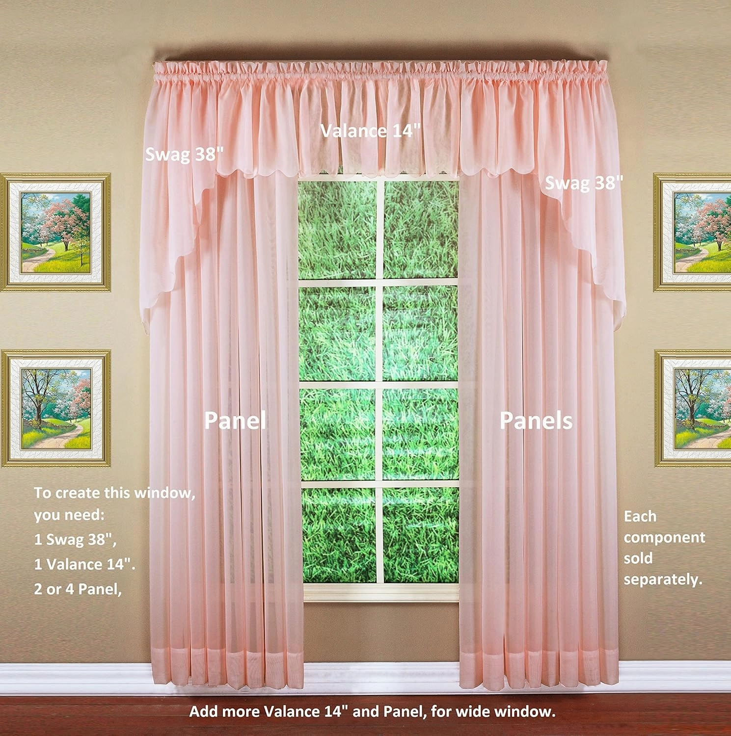 Today's Curtain Emelia Original Voile Panel 84", Rose, 60" W x 84" L