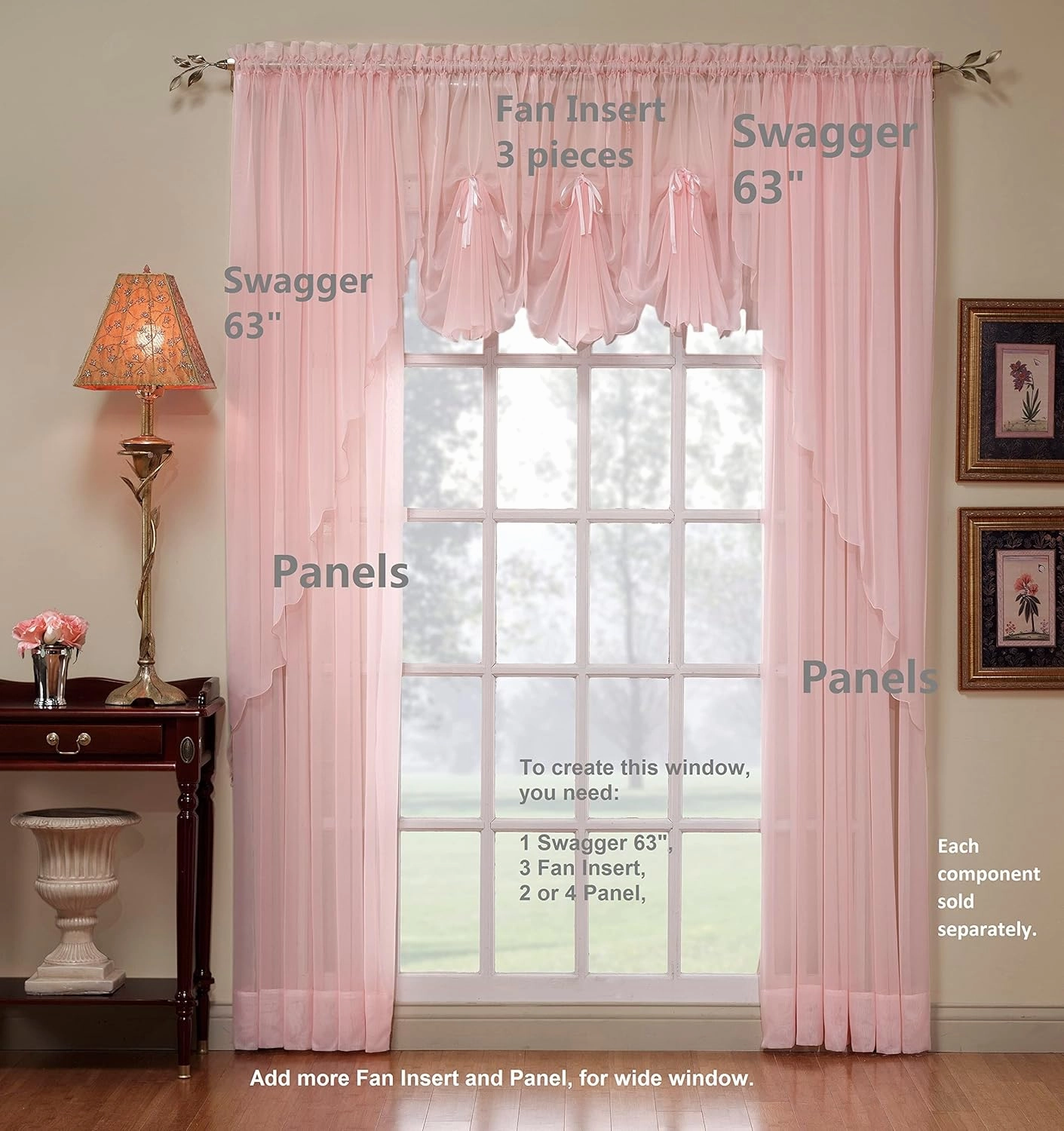 Today's Curtain Emelia Original Voile Panel 84", Rose, 60" W x 84" L
