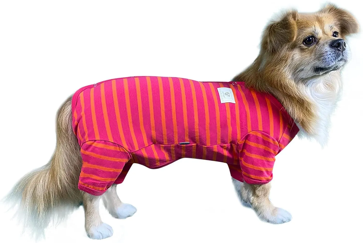 TONY HOBY Female/Male Dog Pajamas, Dog Jumpsuit 4 Legged Pajamas with Stripes, Soft Cotton for Comfortable Sleep (Rose Red&Orange, Boy, XL)