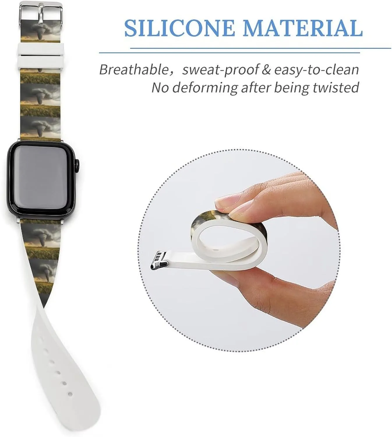 Tornado Adjustable Silicone Watchband Compatible with IWatch Classic Soft Sports Watch Strap for Men Women