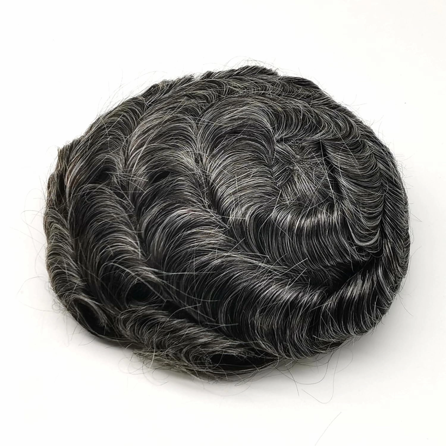 Toupee for Men 8x10 men hair pieces Mens Wavy Prosthesis Units Replacement 100% European Real Human Hair Mens Hairpieces Hair System 0.04mm Soft Thin Skin PU V-loop #1B40 Black and Gray