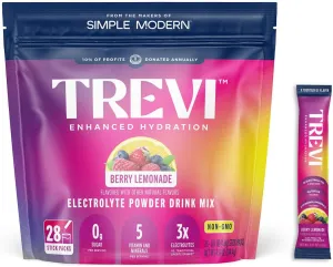 Trevi™ Sugar Free Electrolytes - Drink Mix Hydration Powder Packets - 28 Count - Berry Lemonade