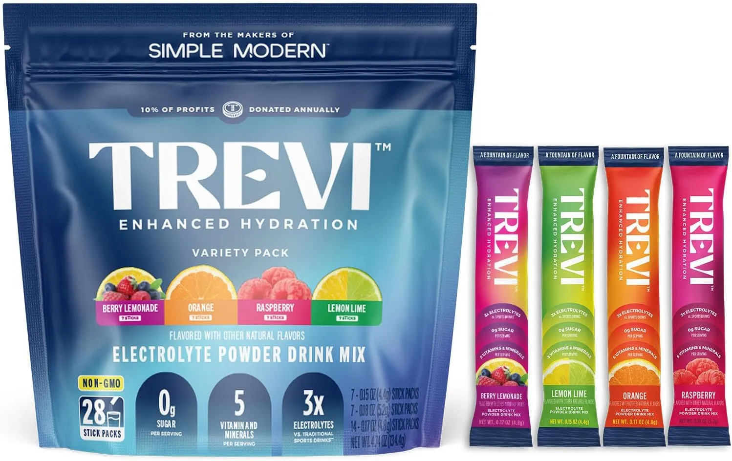 Trevi™ Sugar Free Electrolytes - Drink Mix Hydration Powder Packets - 28 Count - Variety Pack 1