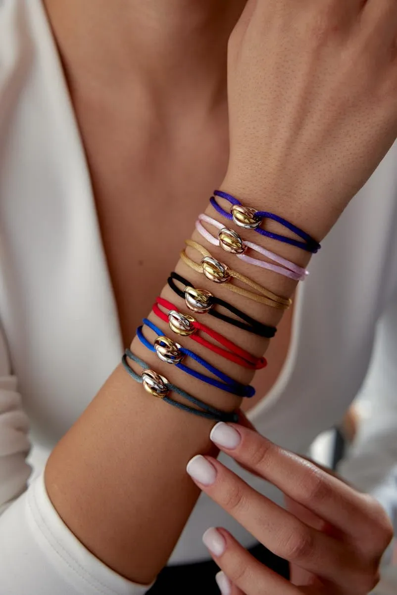 TRINITY BRACELET - 3 TONE (Gold Filled - Sterling Silver) Designer, high-end fashion, UNISEX, Statement Bracelet. Promise Bracelet and Trendy Gift for someone special! (Black)