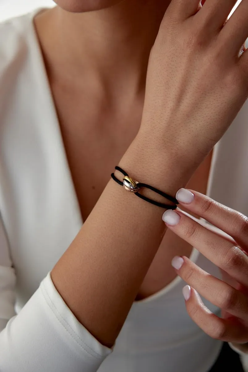 TRINITY BRACELET - 3 TONE (Gold Filled - Sterling Silver) Designer, high-end fashion, UNISEX, Statement Bracelet. Promise Bracelet and Trendy Gift for someone special! (Black)