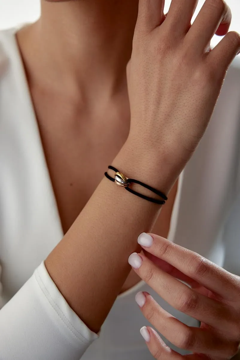 TRINITY BRACELET - 3 TONE (Gold Filled - Sterling Silver) Designer, high-end fashion, UNISEX, Statement Bracelet. Promise Bracelet and Trendy Gift for someone special! (Black)