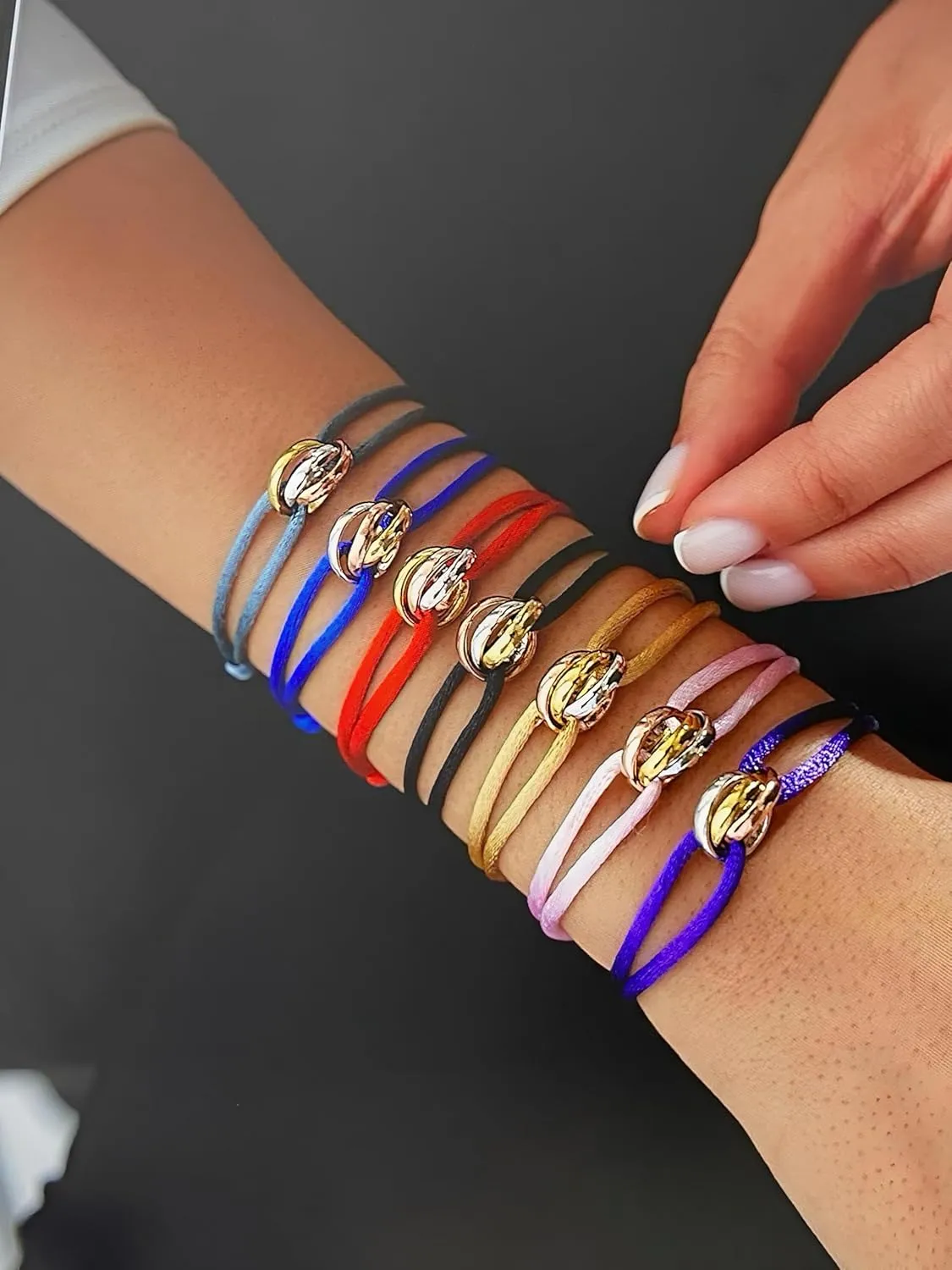 TRINITY BRACELET - 3 TONE (Gold Filled - Sterling Silver) Designer, high-end fashion, UNISEX, Statement Bracelet. Promise Bracelet and Trendy Gift for someone special! (Black)