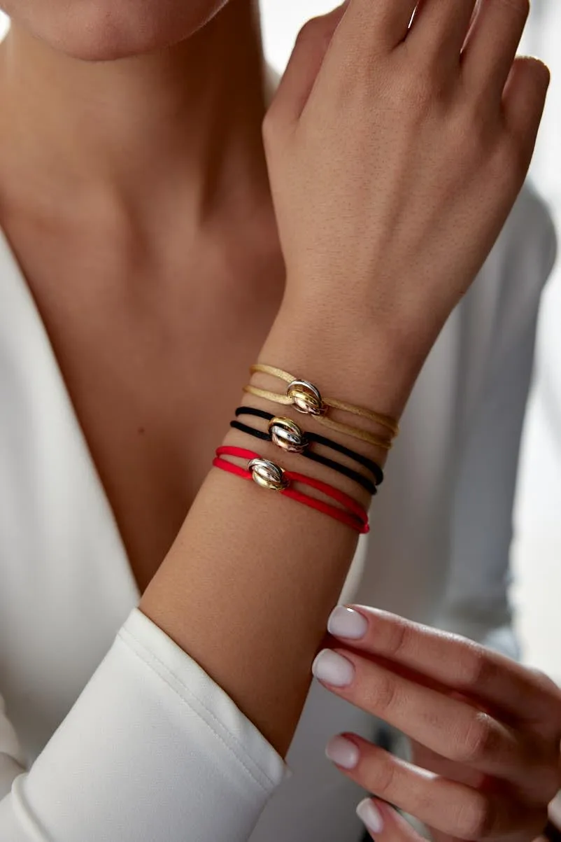 TRINITY BRACELET - 3 TONE (Gold Filled - Sterling Silver) Designer, high-end fashion, UNISEX, Statement Bracelet. Promise Bracelet and Trendy Gift for someone special! (Black)