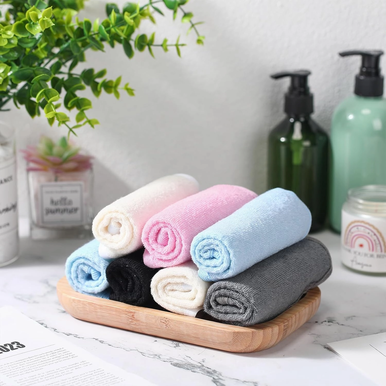 Tudomro 10 Pcs Exfoliating Washcloths Double Sided Man Wash Cloths Body Face Exfoliating Scrub Cloths for Shower Men Women(10.2 x 8.7 Inch,Multicolor)