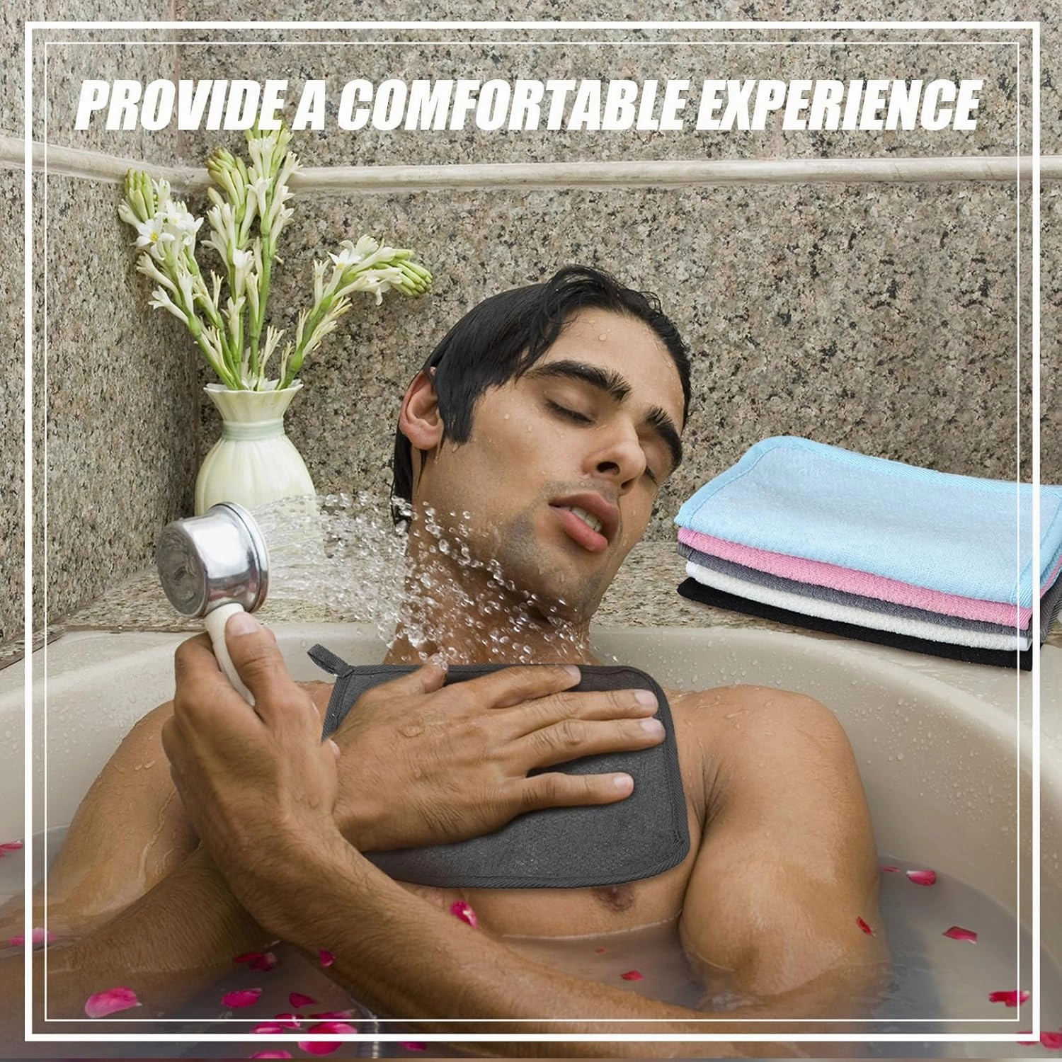 Tudomro 10 Pcs Exfoliating Washcloths Double Sided Man Wash Cloths Body Face Exfoliating Scrub Cloths for Shower Men Women(10.2 x 8.7 Inch,Multicolor)