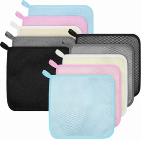 Tudomro 10 Pcs Exfoliating Washcloths Double Sided Man Wash Cloths Body Face Exfoliating Scrub Cloths for Shower Men Women(10.2 x 8.7 Inch,Multicolor)
