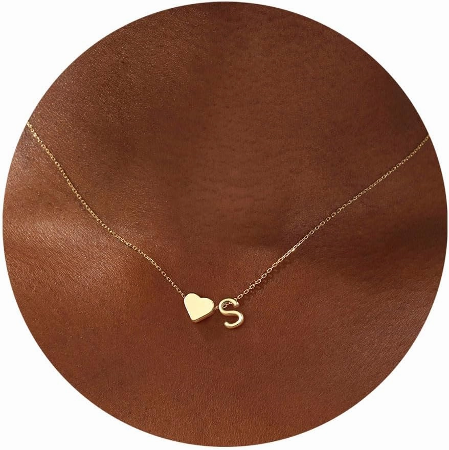 Turandoss Gold/Silver Heart Initial Necklace for Women Teen Girls - 18K Gold Plated Letter A-Z Pendant Necklace Dainty Heart Necklaces Tiny Initial Necklaces Birthday Gifts for Women Jewelry