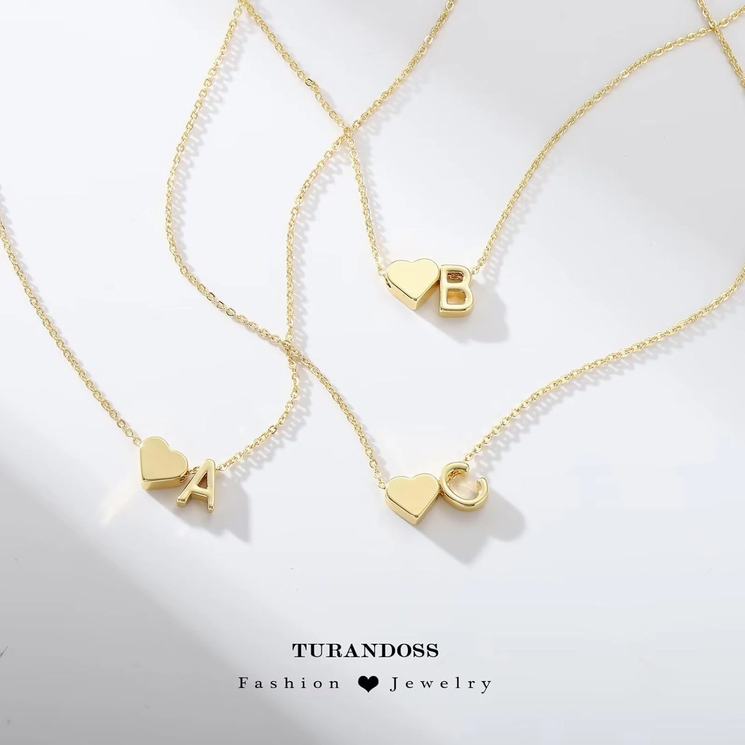 Turandoss Gold/Silver Heart Initial Necklace for Women Teen Girls - 18K Gold Plated Letter A-Z Pendant Necklace Dainty Heart Necklaces Tiny Initial Necklaces Birthday Gifts for Women Jewelry