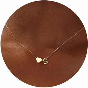 Turandoss Gold/Silver Heart Initial Necklace for Women Teen Girls - 18K Gold Plated Letter A-Z Pendant Necklace Dainty Heart Necklaces Tiny Initial Necklaces Birthday Gifts for Women Jewelry