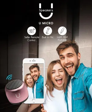 U Micro Speaker | Coin-Sized Portable Wireless Bluetooth 5.0 with Built-in Mic & Remote Shutter | Perfect Little Speaker for Home, Parties, Activities! Tiny Device, Rich Sound | Pink