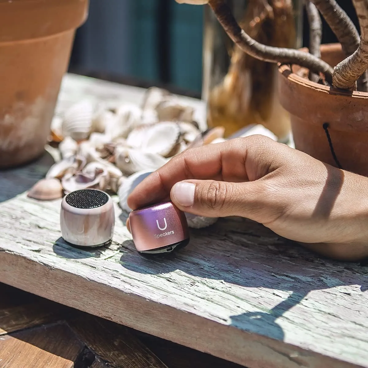 U Micro Speaker | Coin-Sized Portable Wireless Bluetooth 5.0 with Built-in Mic & Remote Shutter | Perfect Little Speaker for Home, Parties, Activities! Tiny Device, Rich Sound | Pink