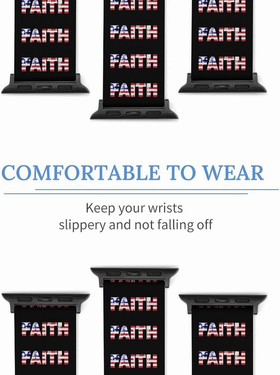 U.S. Flag Faith Adjustable Silicone Watchband Compatible with IWatch Classic Soft Sports Watch Strap for Men Women