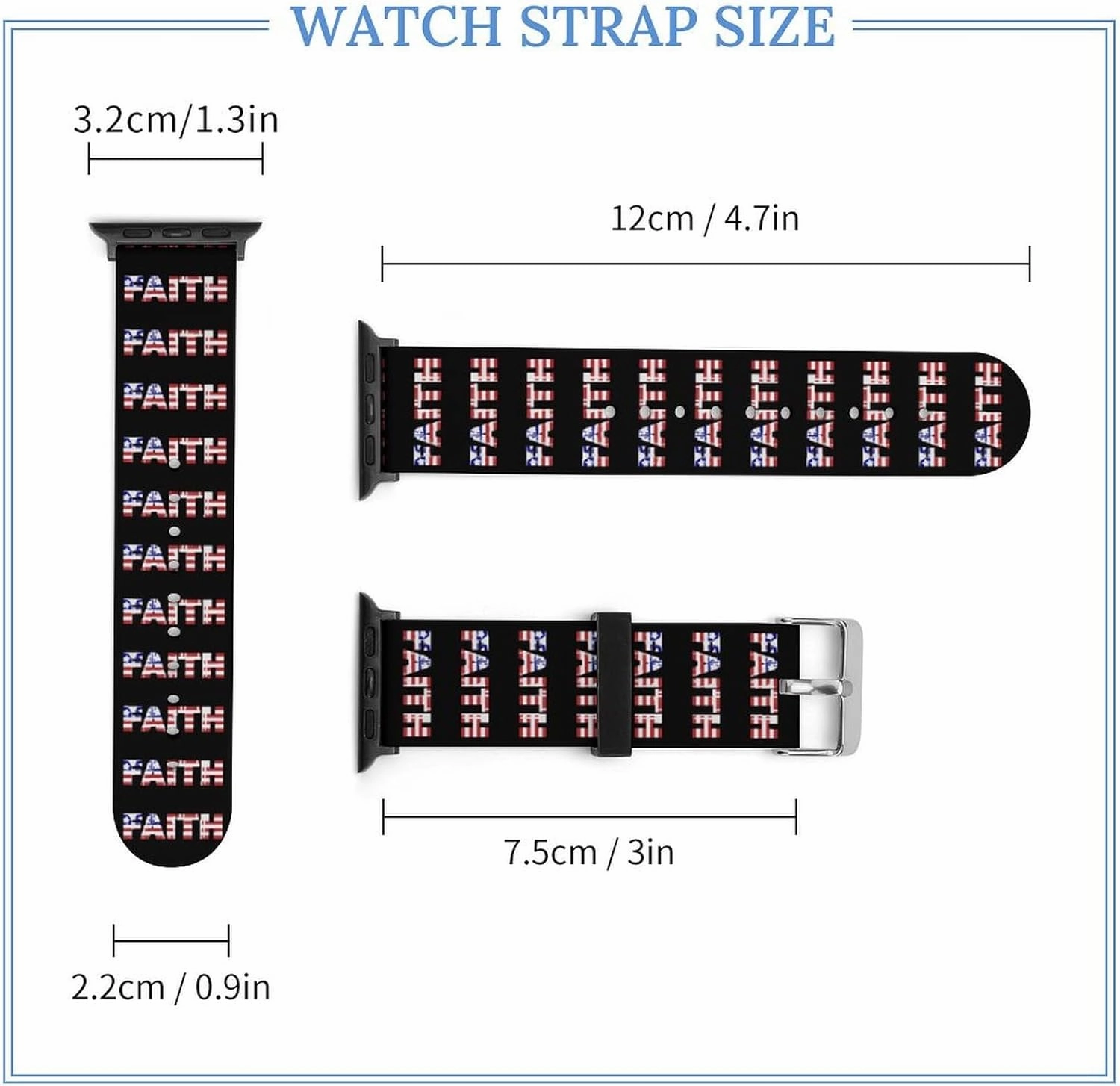 U.S. Flag Faith Adjustable Silicone Watchband Compatible with IWatch Classic Soft Sports Watch Strap for Men Women