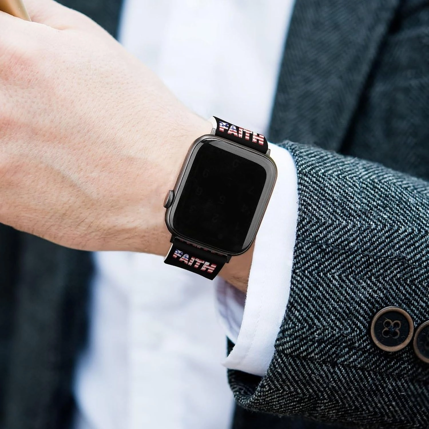 U.S. Flag Faith Adjustable Silicone Watchband Compatible with IWatch Classic Soft Sports Watch Strap for Men Women