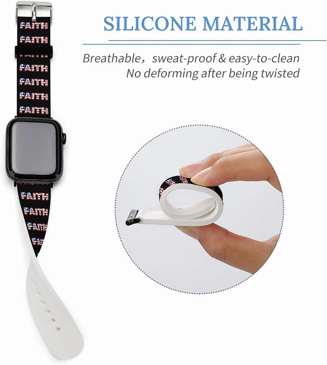 U.S. Flag Faith Adjustable Silicone Watchband Compatible with IWatch Classic Soft Sports Watch Strap for Men Women