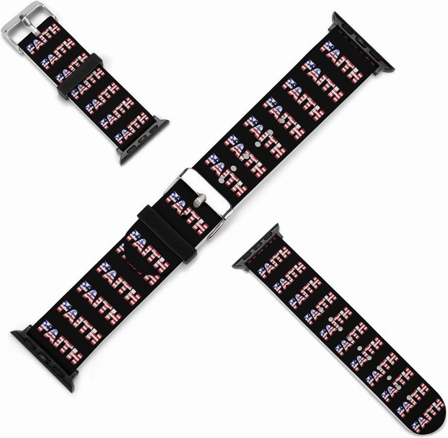 U.S. Flag Faith Adjustable Silicone Watchband Compatible with IWatch Classic Soft Sports Watch Strap for Men Women