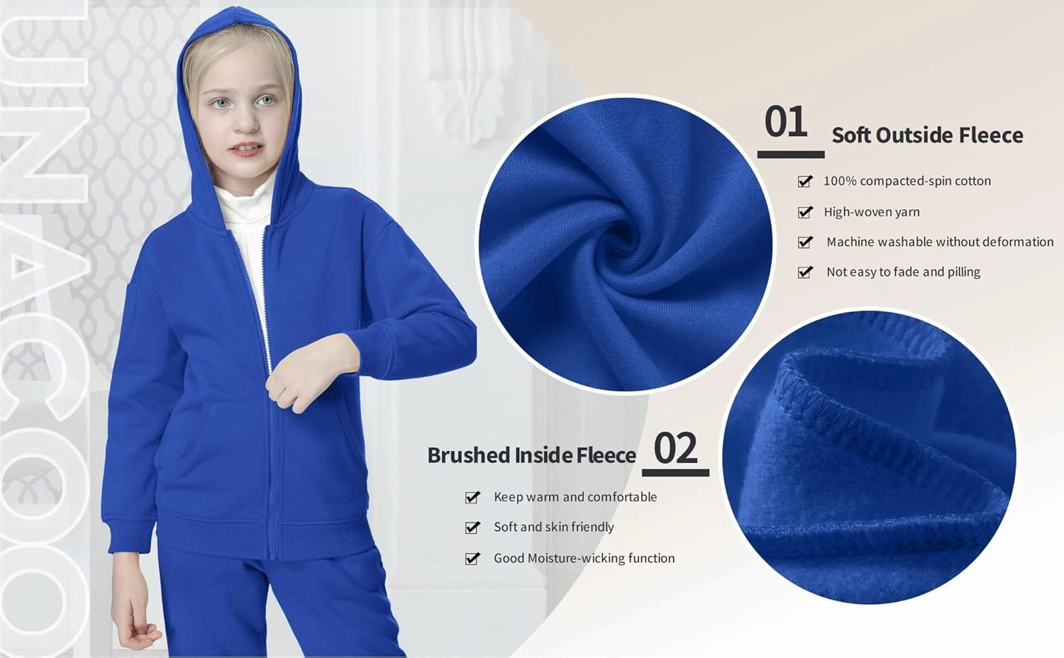 UNACOO Girls Boys Zip Up Hoodie Soft Fleece Sweatshirt Kids Hoodies for Toddler Zipper hoodie Jacket (Age 3-12 Years)